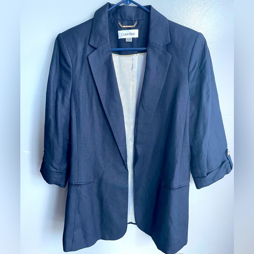 Calvin Klein navy linen suit